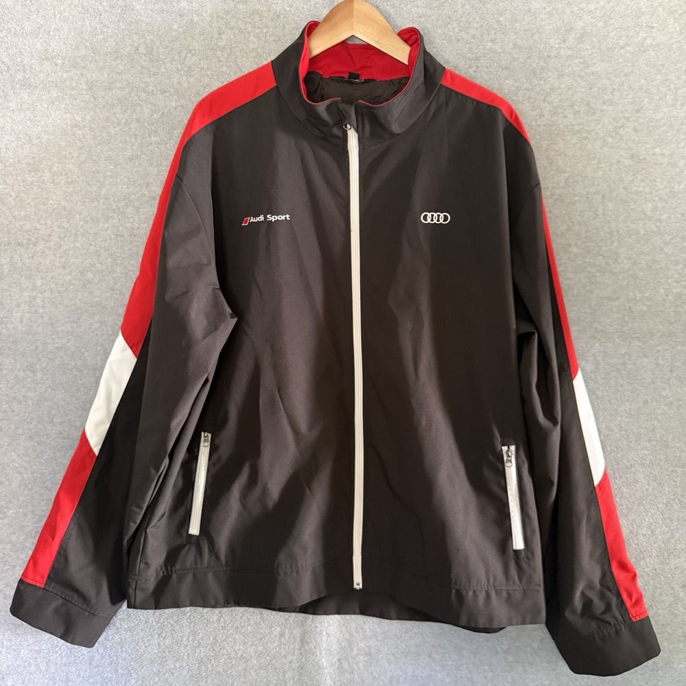 Audi Sport Full Zip Jacket Men's 3XL Black Red Lightweight Racing Windbreaker